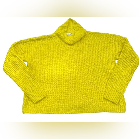Anthropology lemon yellow funnel neck knit sweater size medium - Picture 5 of 10